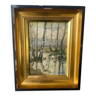Pond in the woods signed