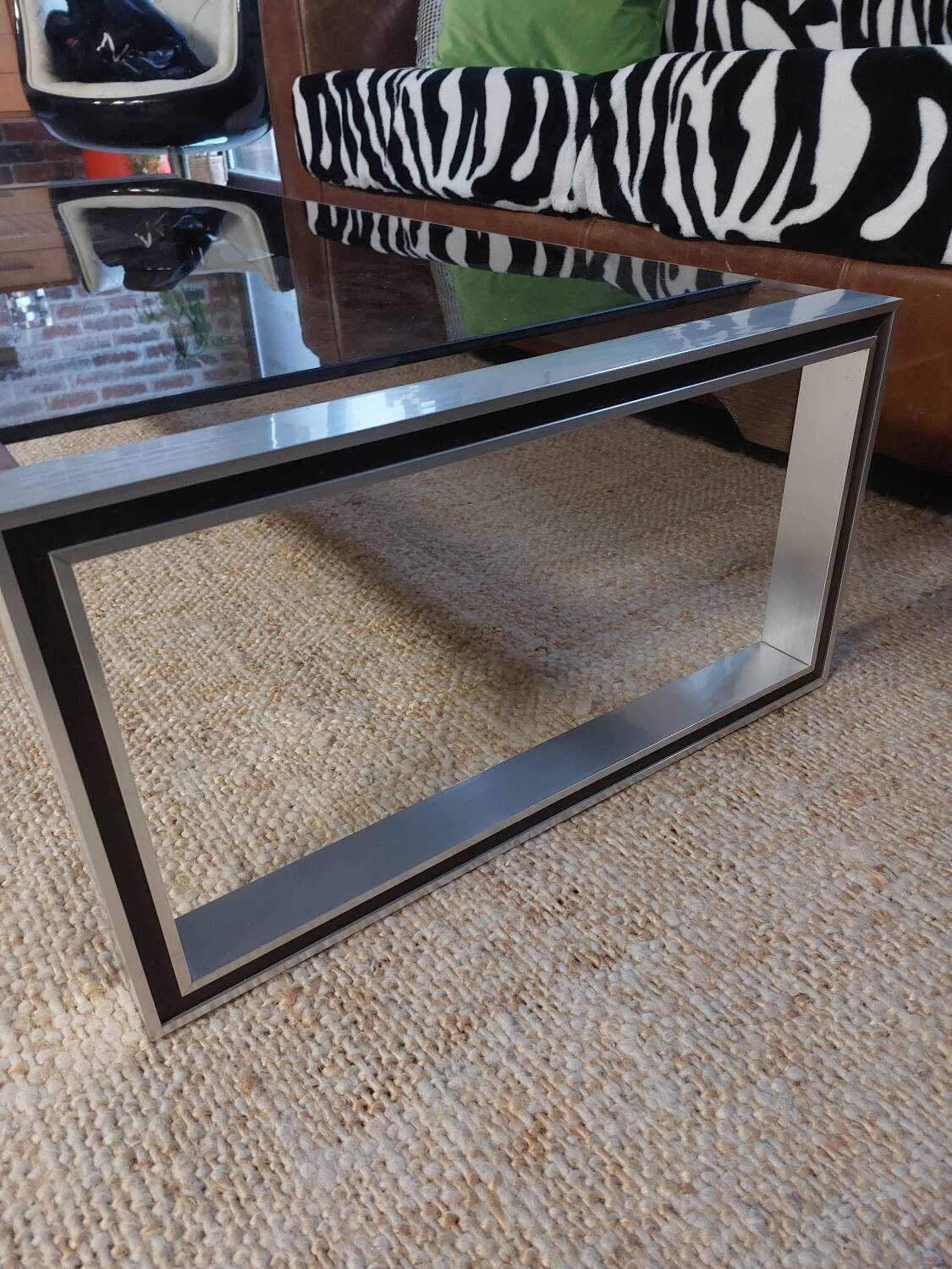Glass and metal coffee table