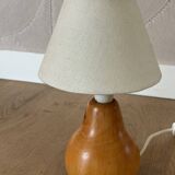 vintage wooden lamp small model with fabric shade 80's design