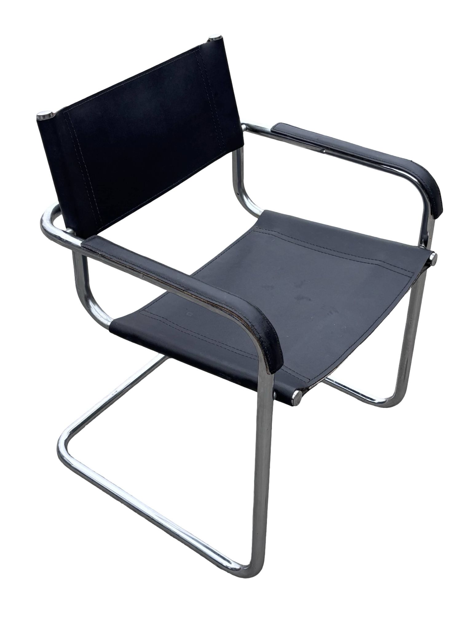 Set of 4 bauhaus cantilever chairs black leather and chrome design 80's