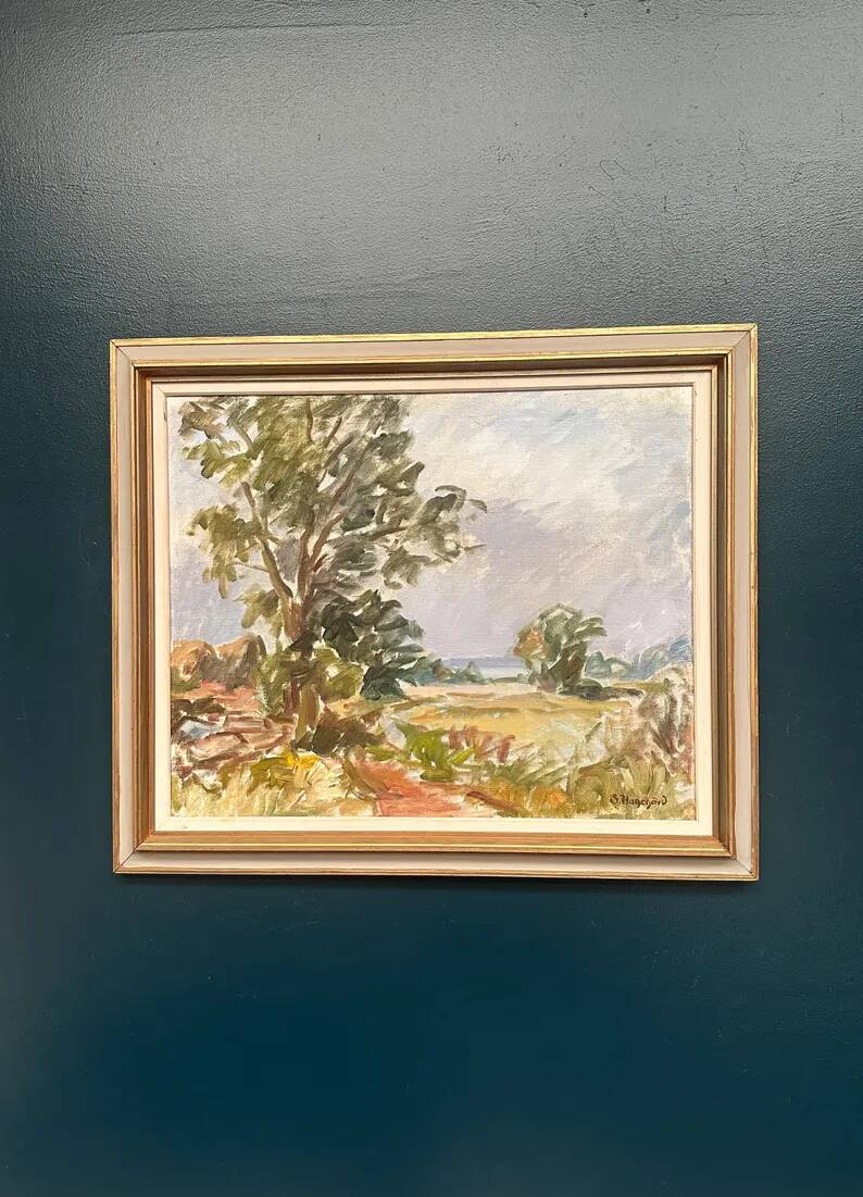 Original Swedish Oil on Canvas – “Landscape” by Sigurd Hagegård – Signed – Vintage & Framed – 62 × 53 cm (24.4" × 20.9")