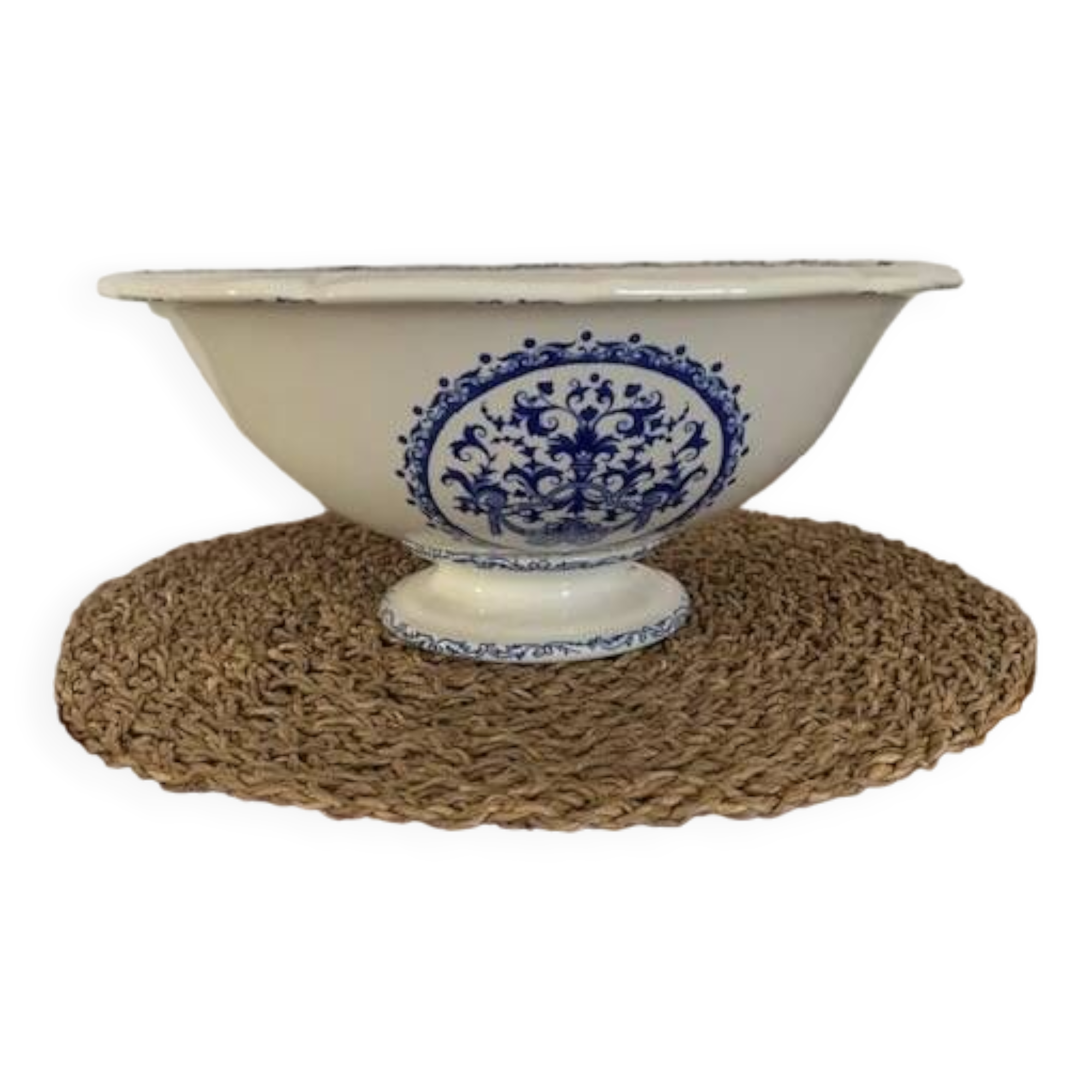 Large old Gien earthenware salad bowl with Rouen decor