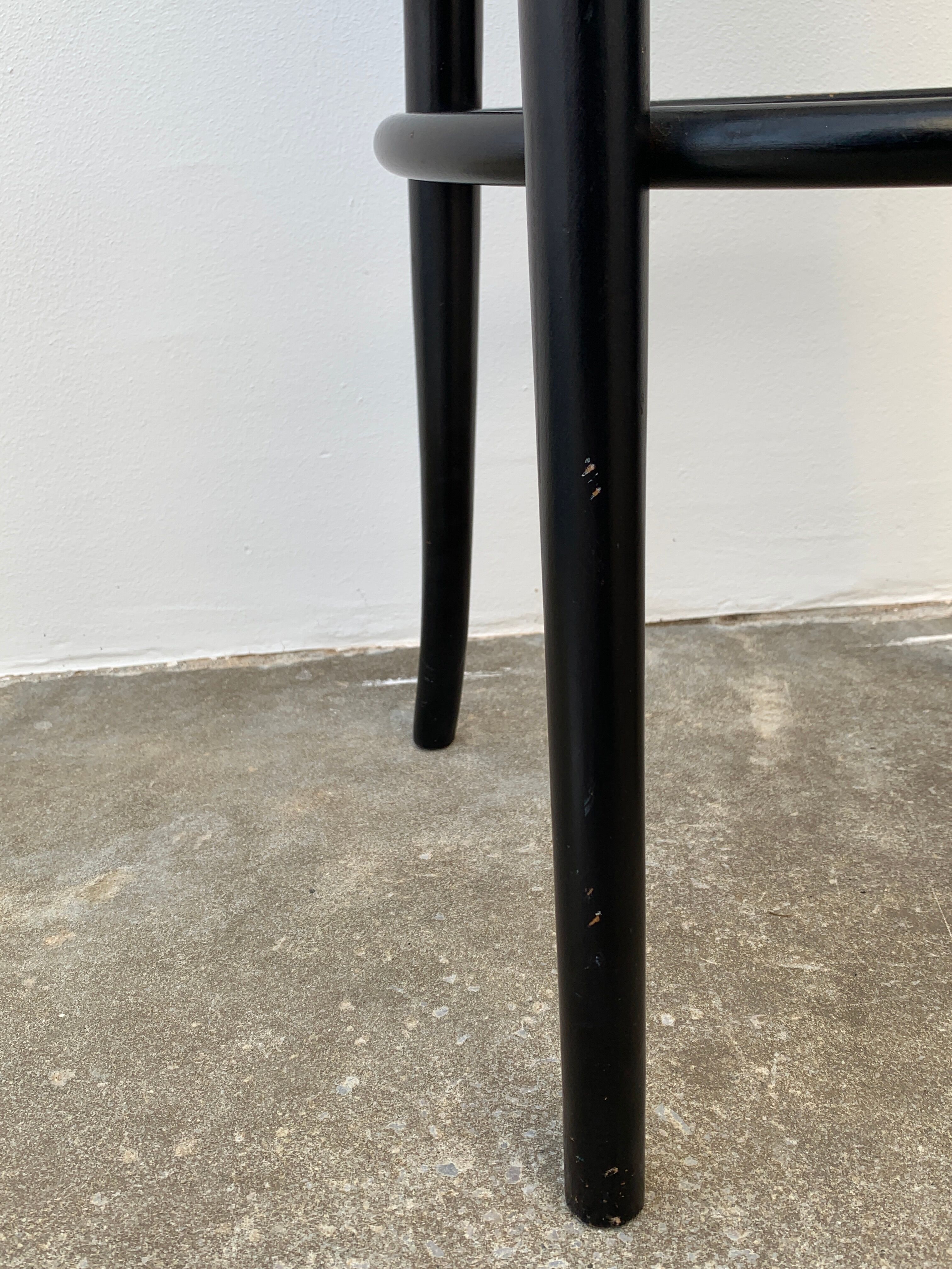 Pair of high canne stools or black curved wooden bar chairs, 1970