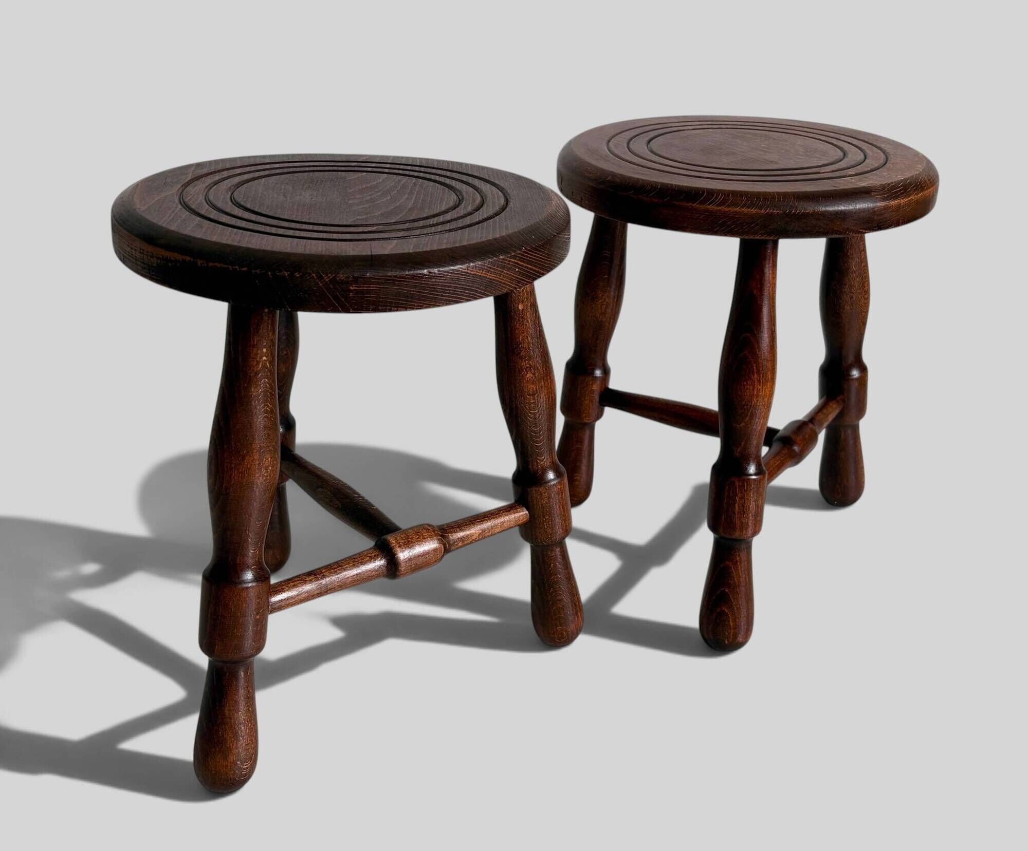 Mid-Century Chestnut Wood Stools Attributed to Charles Dudouyt, 1950s