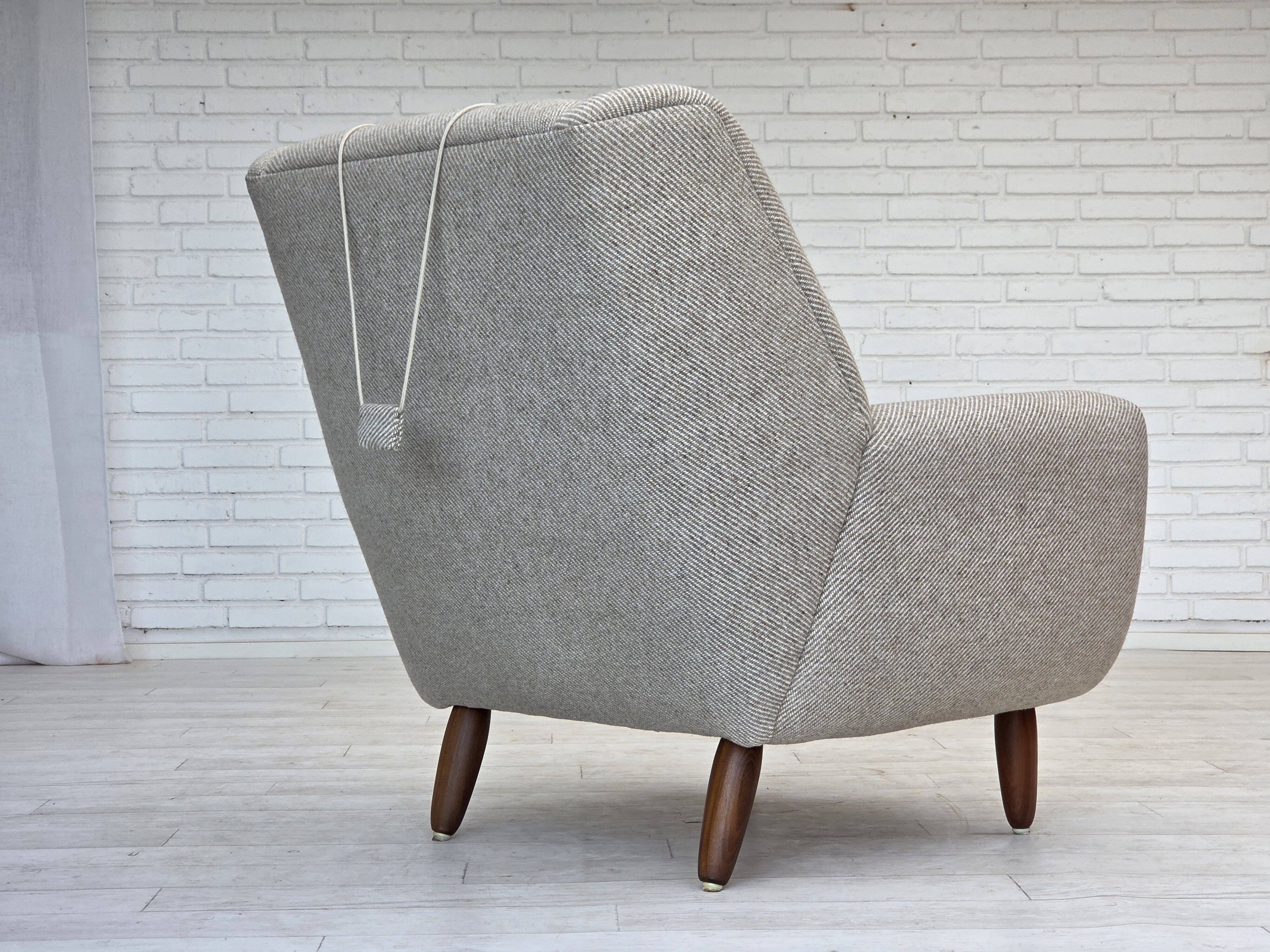1960s, Danish design by Kurt Østervig, armchair model 61, wool, teak.
