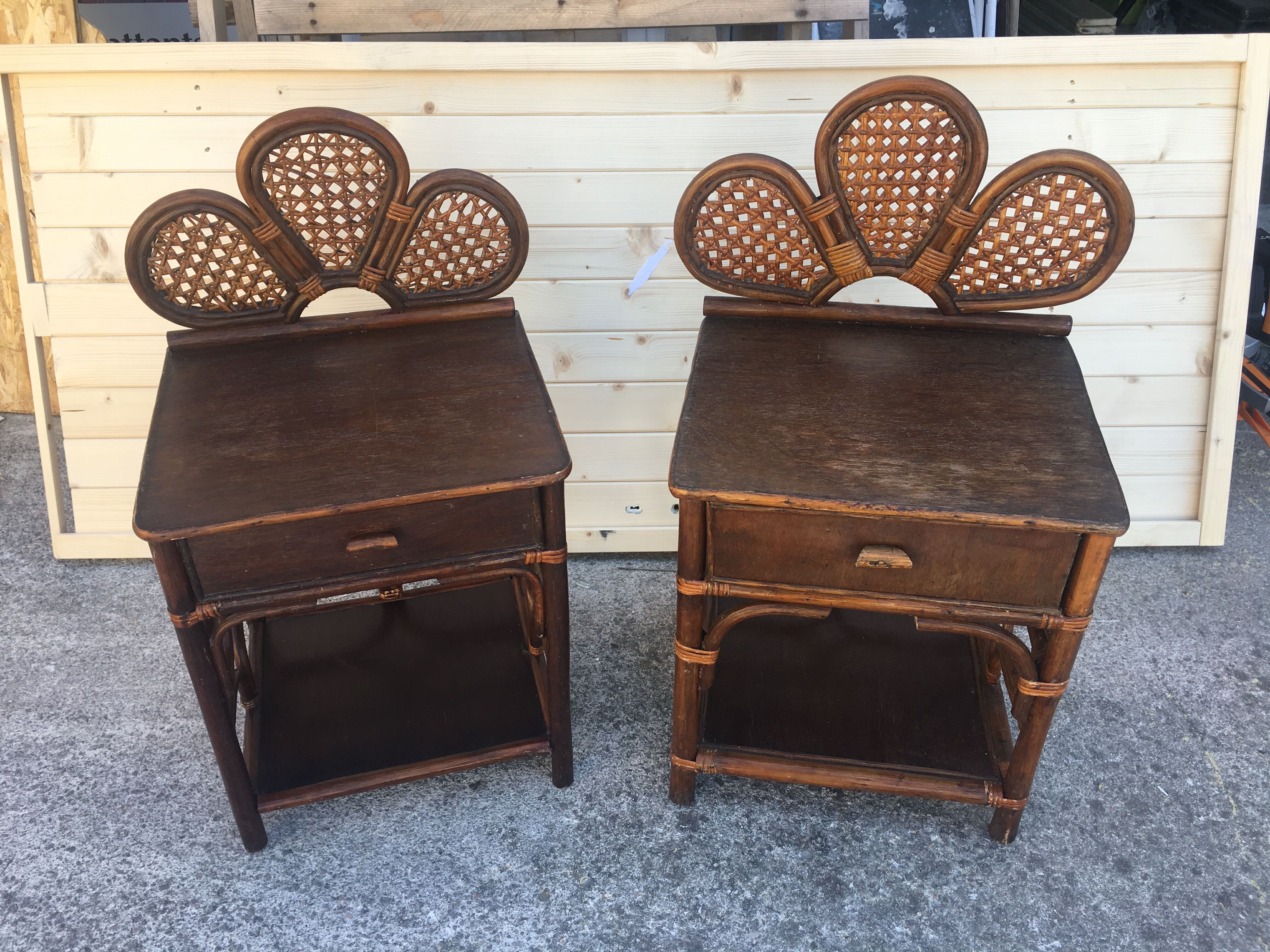 Pair of rattan bedside table