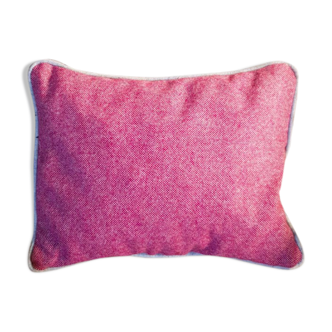 Rectangular cushion in mottled red cotton and grey felt piping