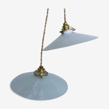 Pair of white opaline hanging lamps