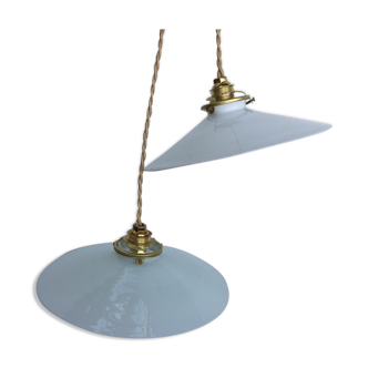 Pair of white opaline hanging lamps