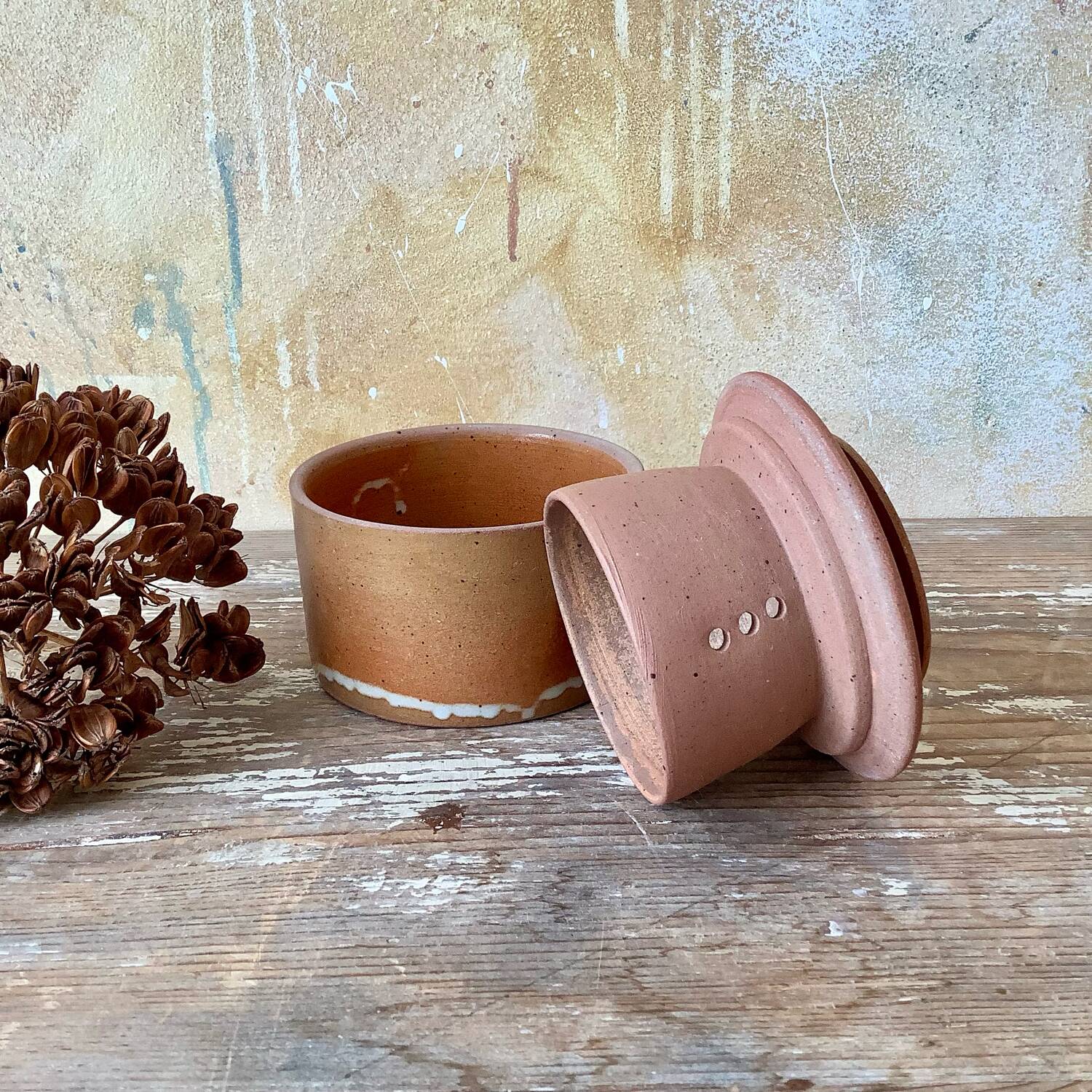 Stoneware water butter dish