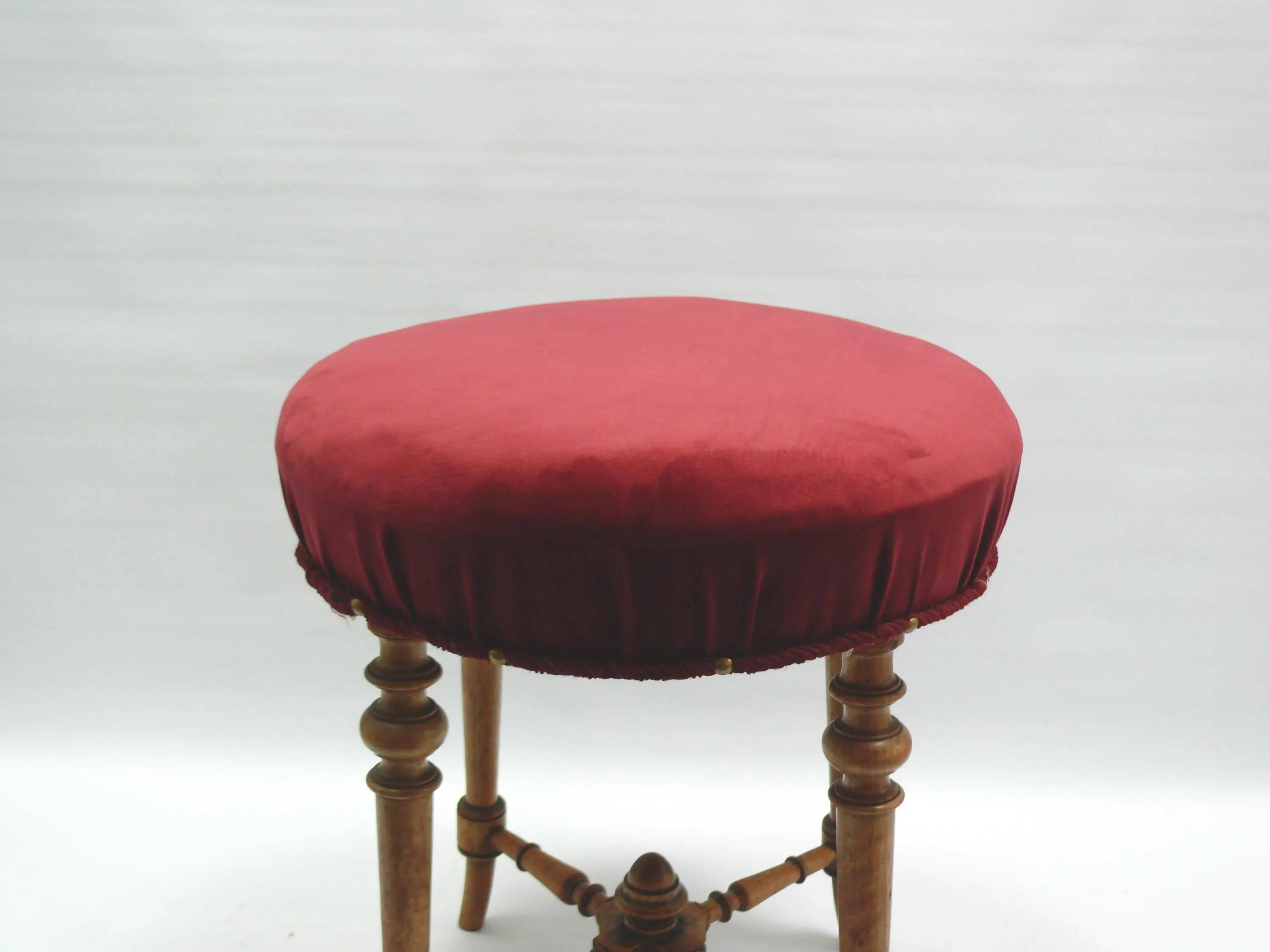 Antique stool / piano stool - upholstered, probably France - Napoleon III, circa 1880