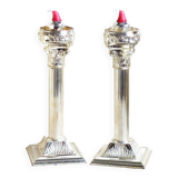 Set of 2 silver metal candle holders, silver metal candle holders