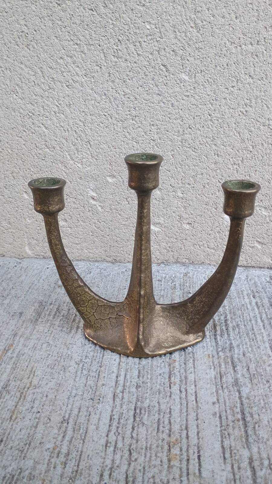 Brutalist bronze chandelier by Horst Dalbeck, Germany, Gilde Handwerk, 1970.