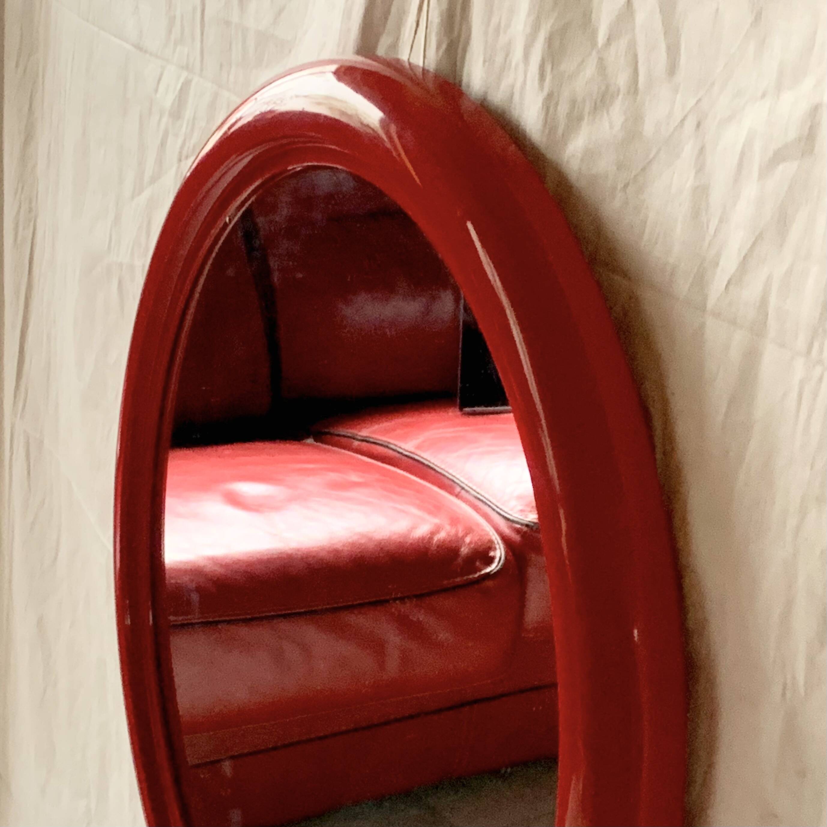 Vintage round red plastic mirror