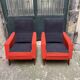 Pair of vintage black and red armchairs from the 1960s.