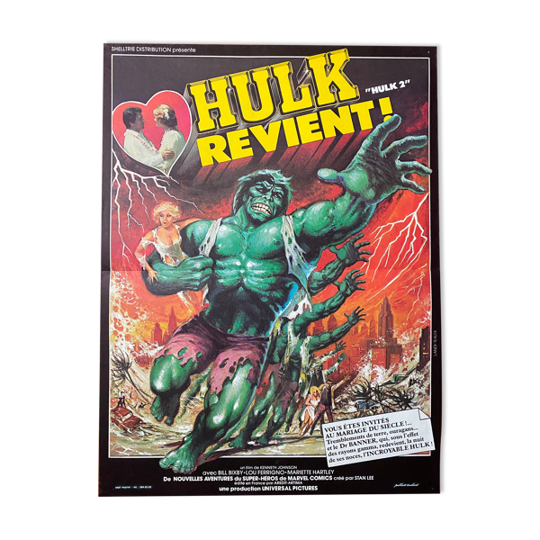 Affiche cinéma "Hulk revient" Bill Bixby Lou Ferrigno 40x60cm 1977 | Selency