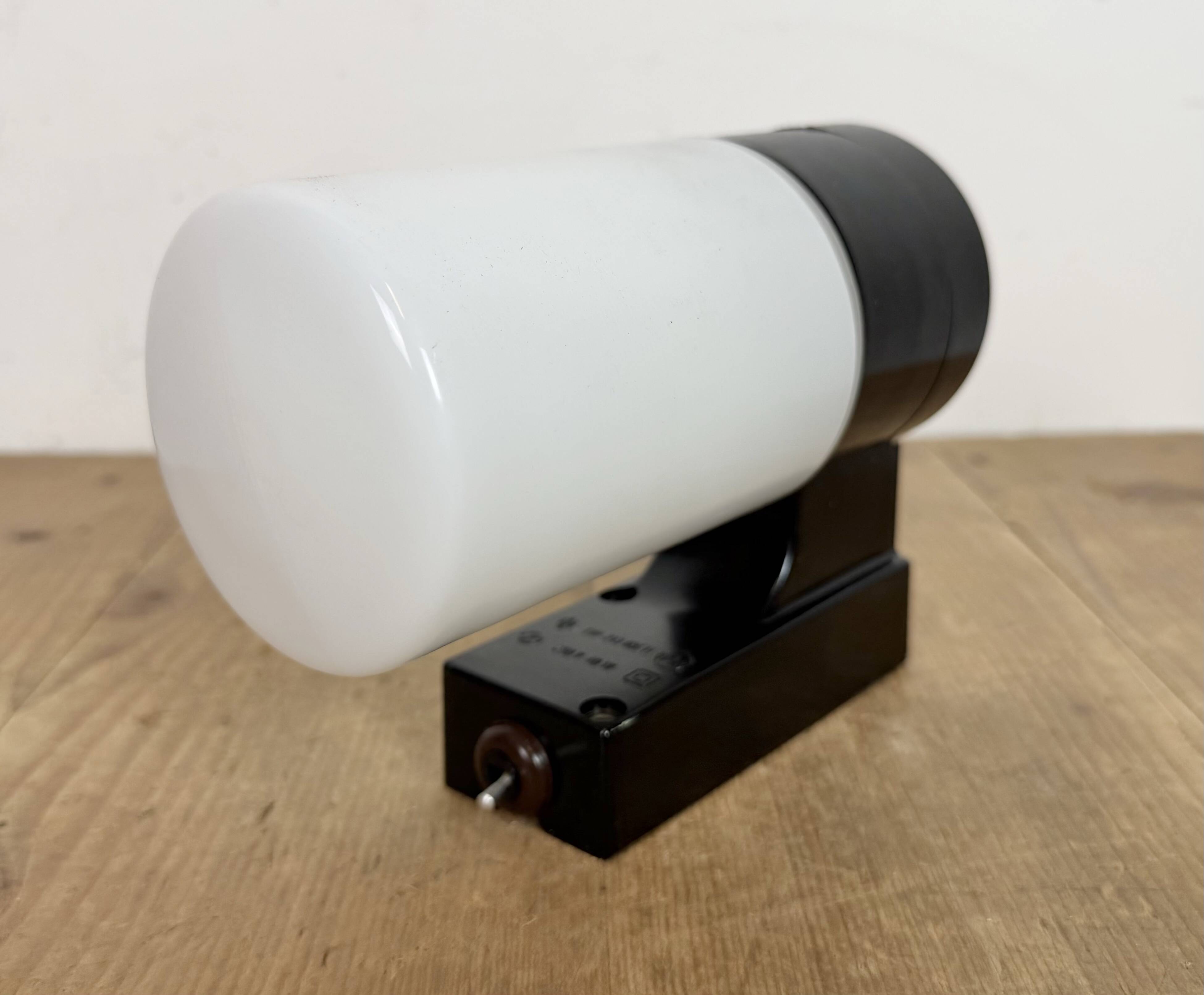 Industrial Brown Bakelite Wall Light with Milk Glass, 1960s
