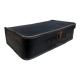 Small suitcase in old navy blue cardboard