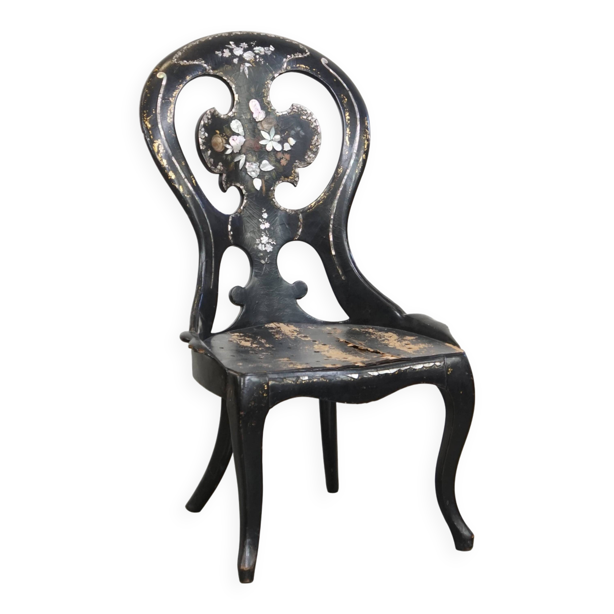 19th-Century English Chinoiserie Mother of Pearl Decorative Chair