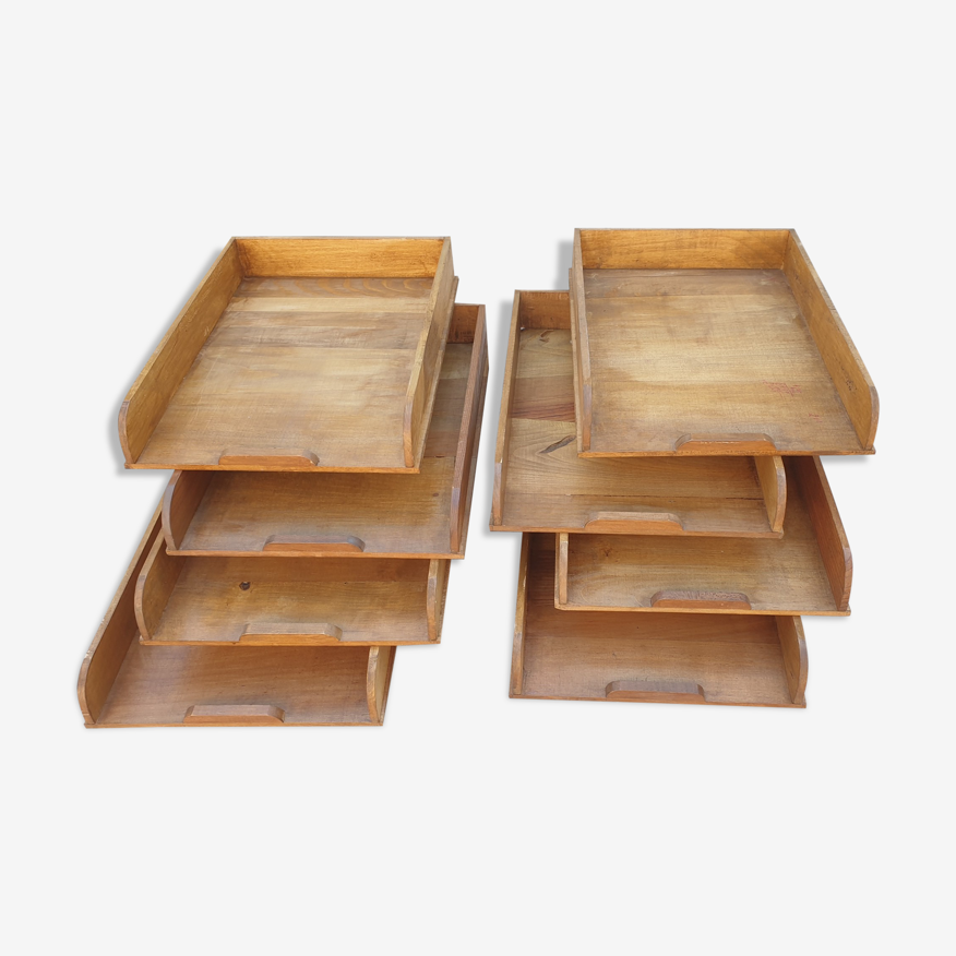 Lot de 8 bannettes de rangement de bureau bois clair