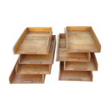 Lot de 8 bannettes de rangement de bureau bois clair