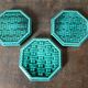 Vintage Digoin France emerald green majolica trivet and coaster set