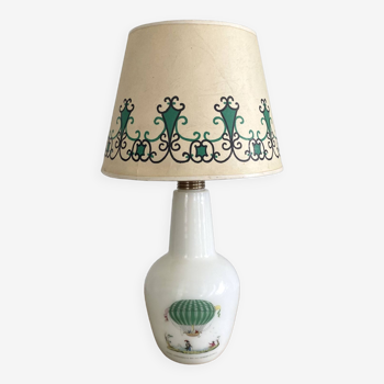 Opaline lamp, braided fabric cable, painted lampshade