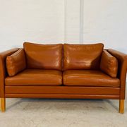 Vintage retro danish mogens hansen 2 person cognac leather sofa