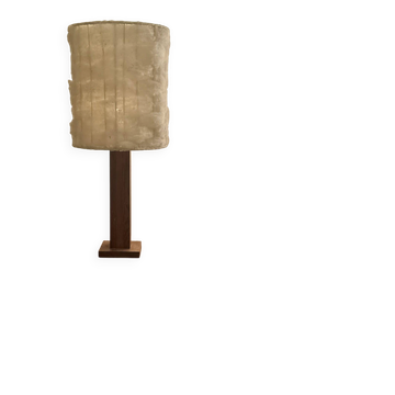 Lampe vintage en bois et laine, années 70