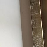 Rectangular coffee table with rounded edges, lacquered metal, brass & smoked mirror, 70s design.