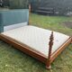 Wooden canopy bed with velvet headboard 190 cm / 140 cm