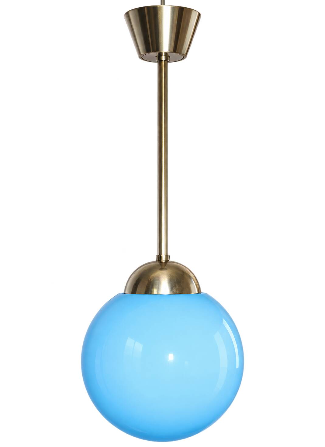 A pendant lamp with a blue glass shade, 1940s.