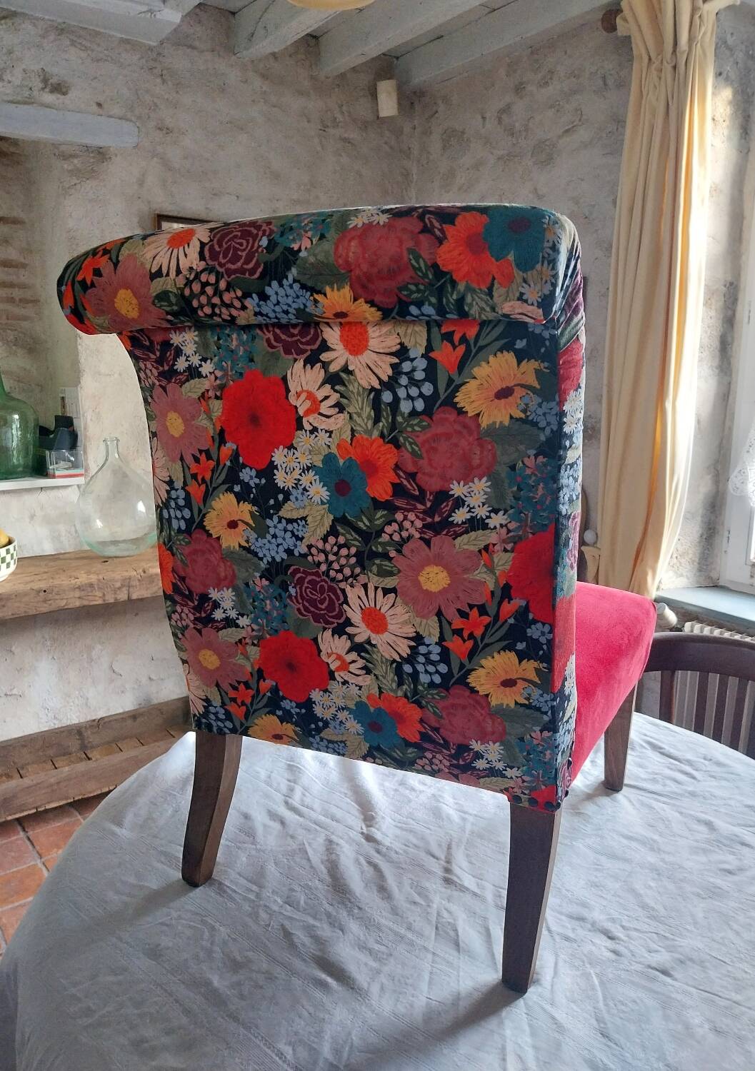 Velvet upholstered armchair