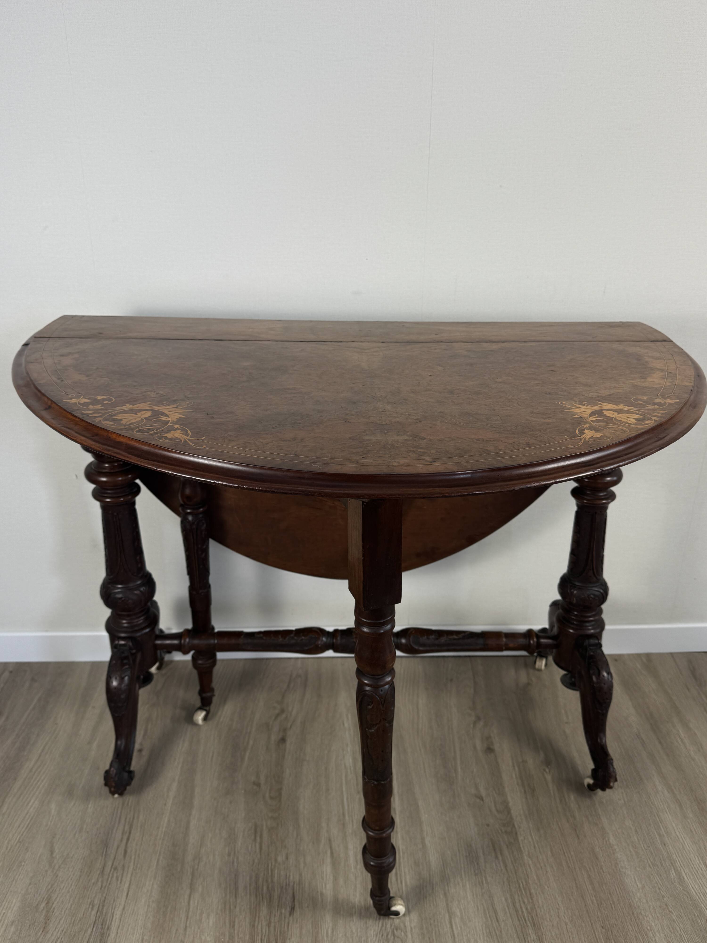 Victorian Sutherland table — walnut burl inlaid top
