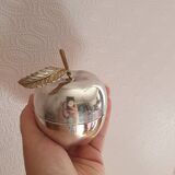 Boîte en métal argenté en forme de pomme style hollywood regency vintage