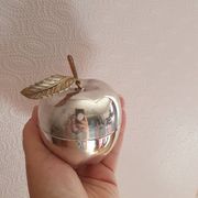 Vintage hollywood regency style apple shaped silver metal box