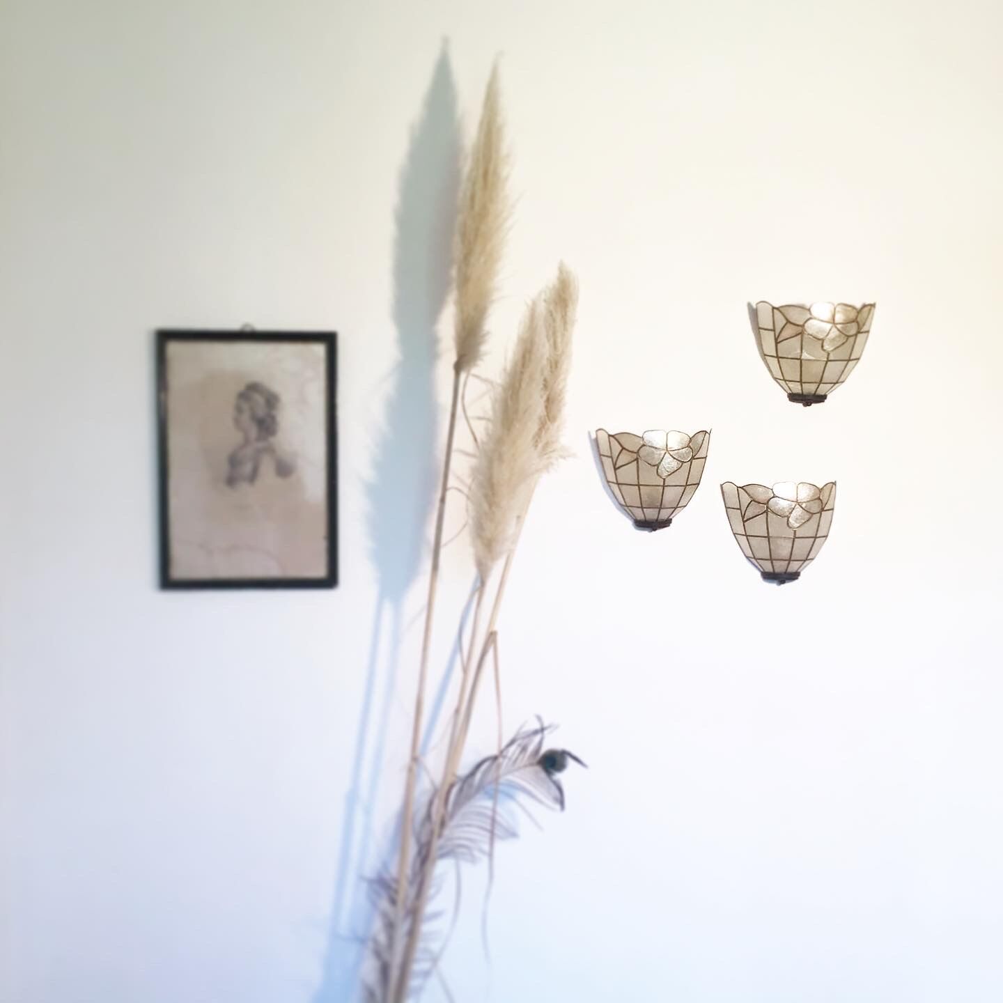 Trio of mother-of-pearl wall lamps