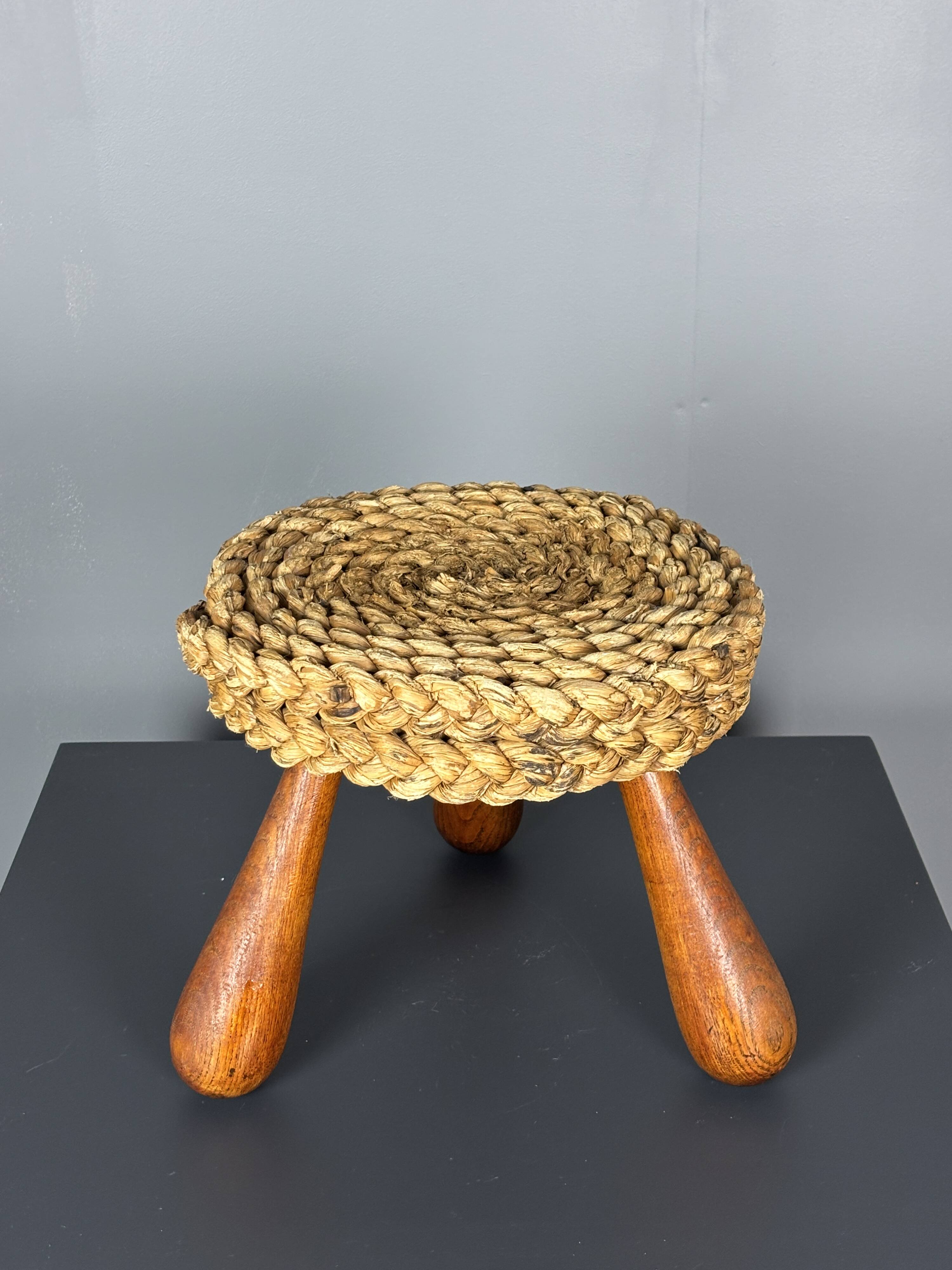 Midcentury French braided rope stool by Audoux & Minet, 1950s
