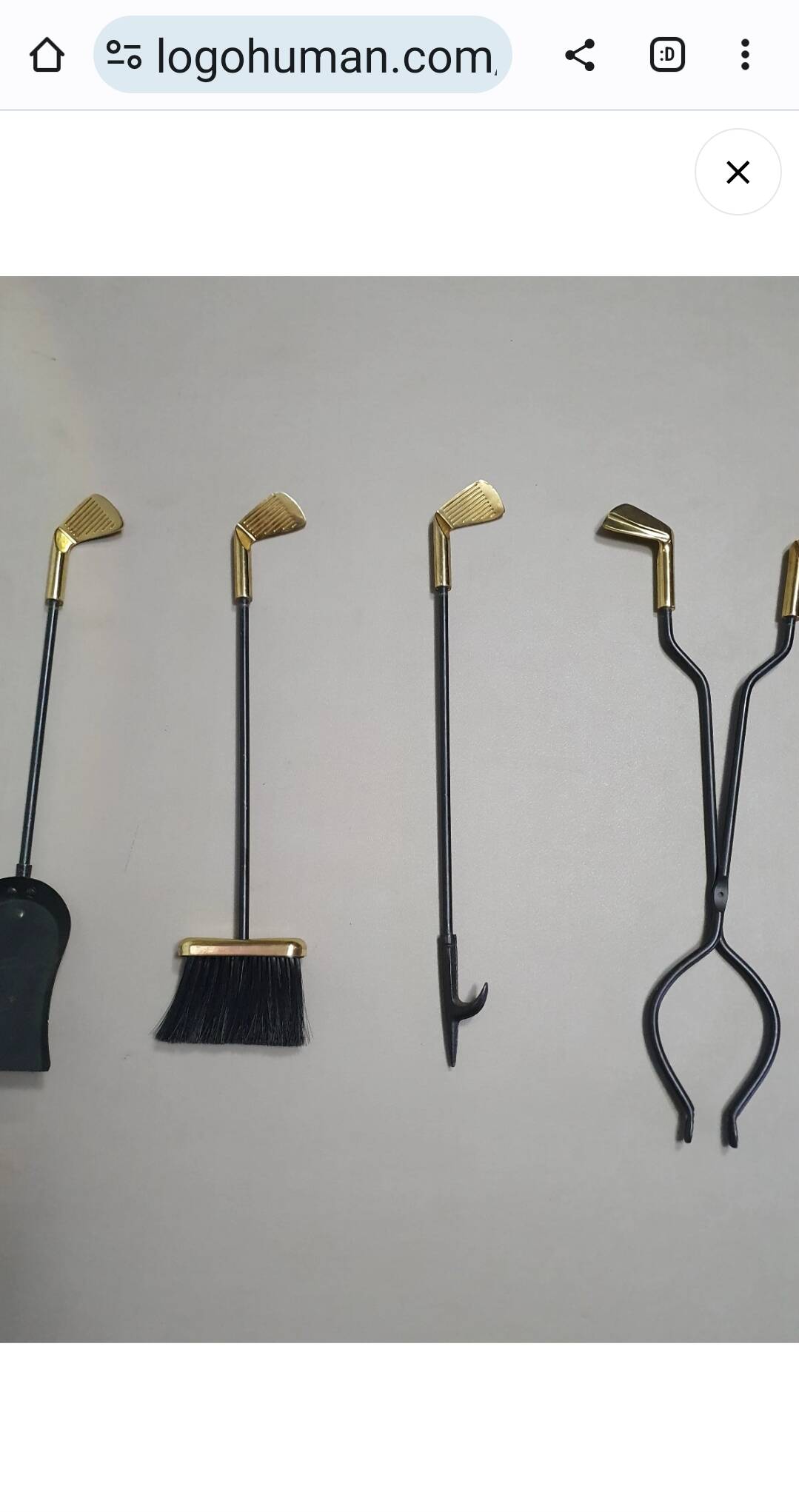 Vintage Set of five Brass Fireplace Tools in Golf Themed Clubs, France circa 1950's