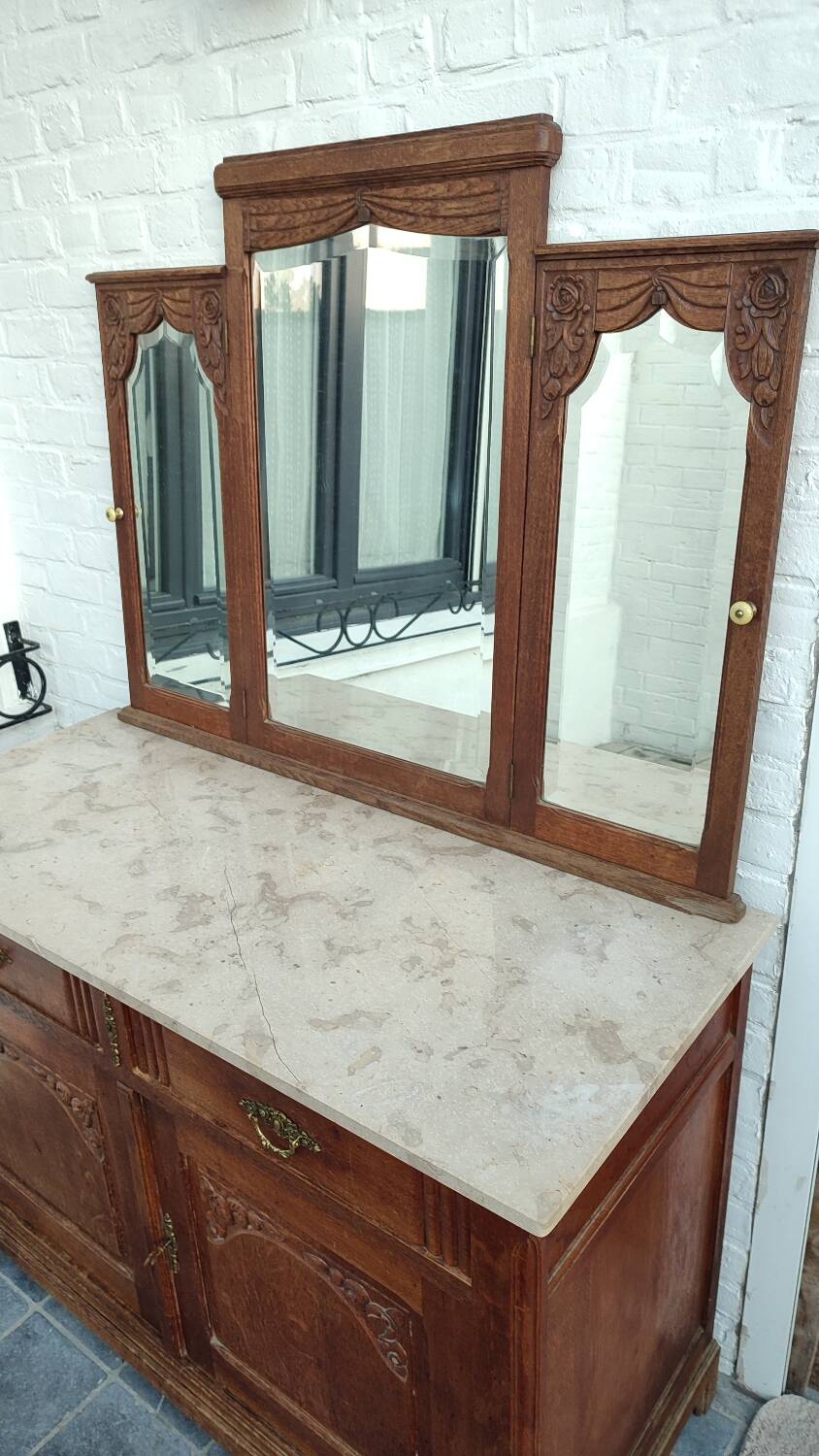 Miroir triptyque art déco chêne