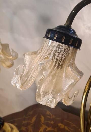 Pair of ceramic and brass lamps in art nouveau style