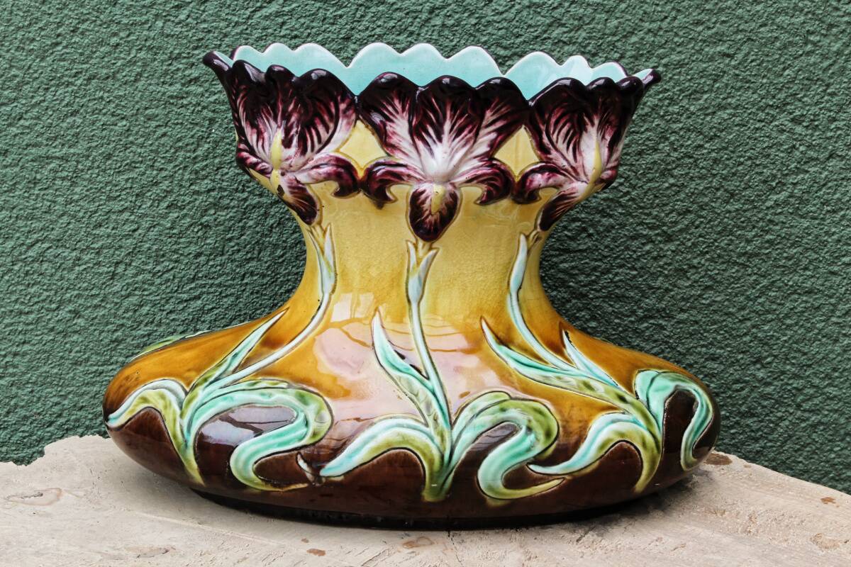 Art Nouveau slipware vase, iris