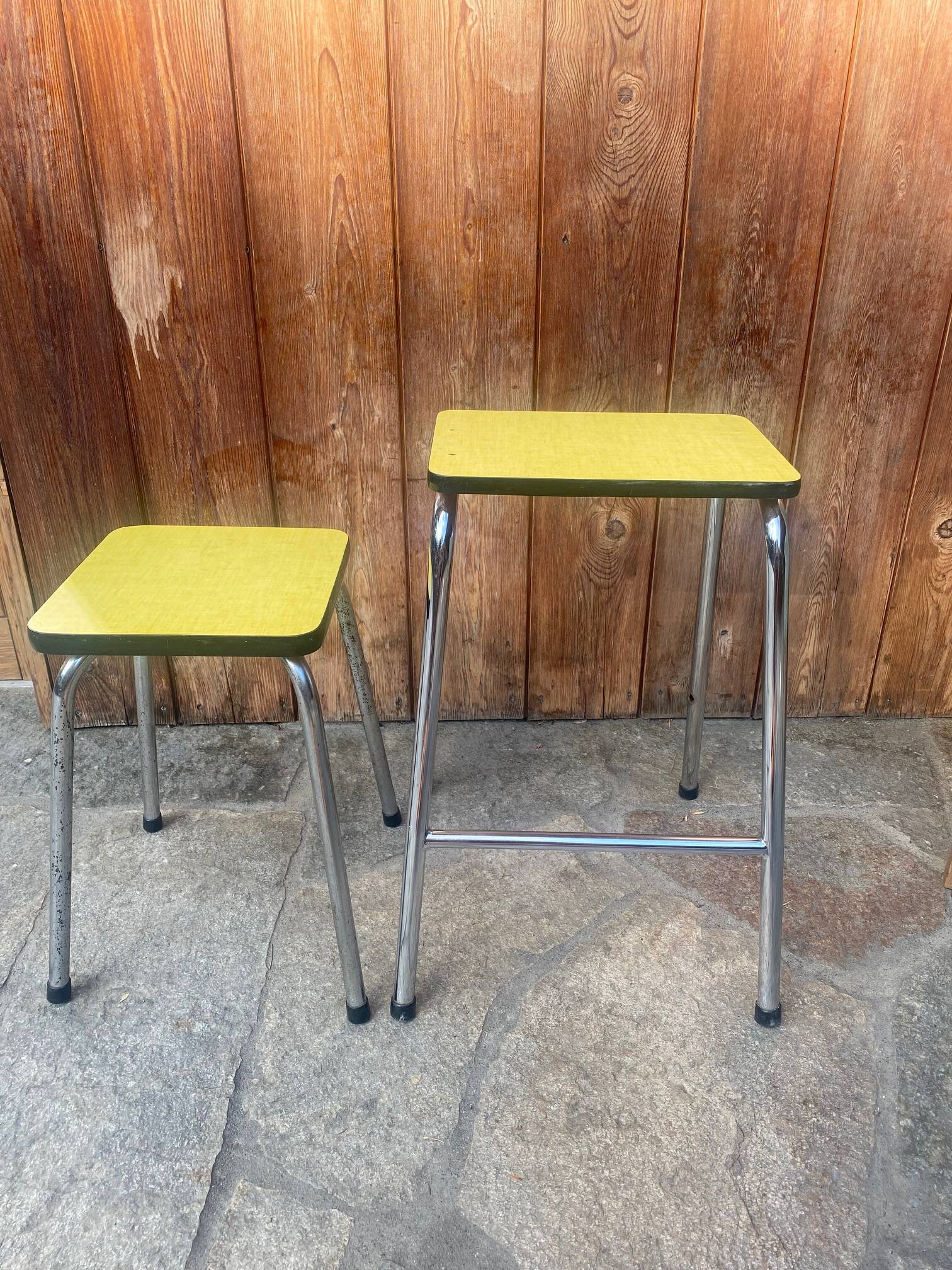 Set of 2 yellow Formica stools