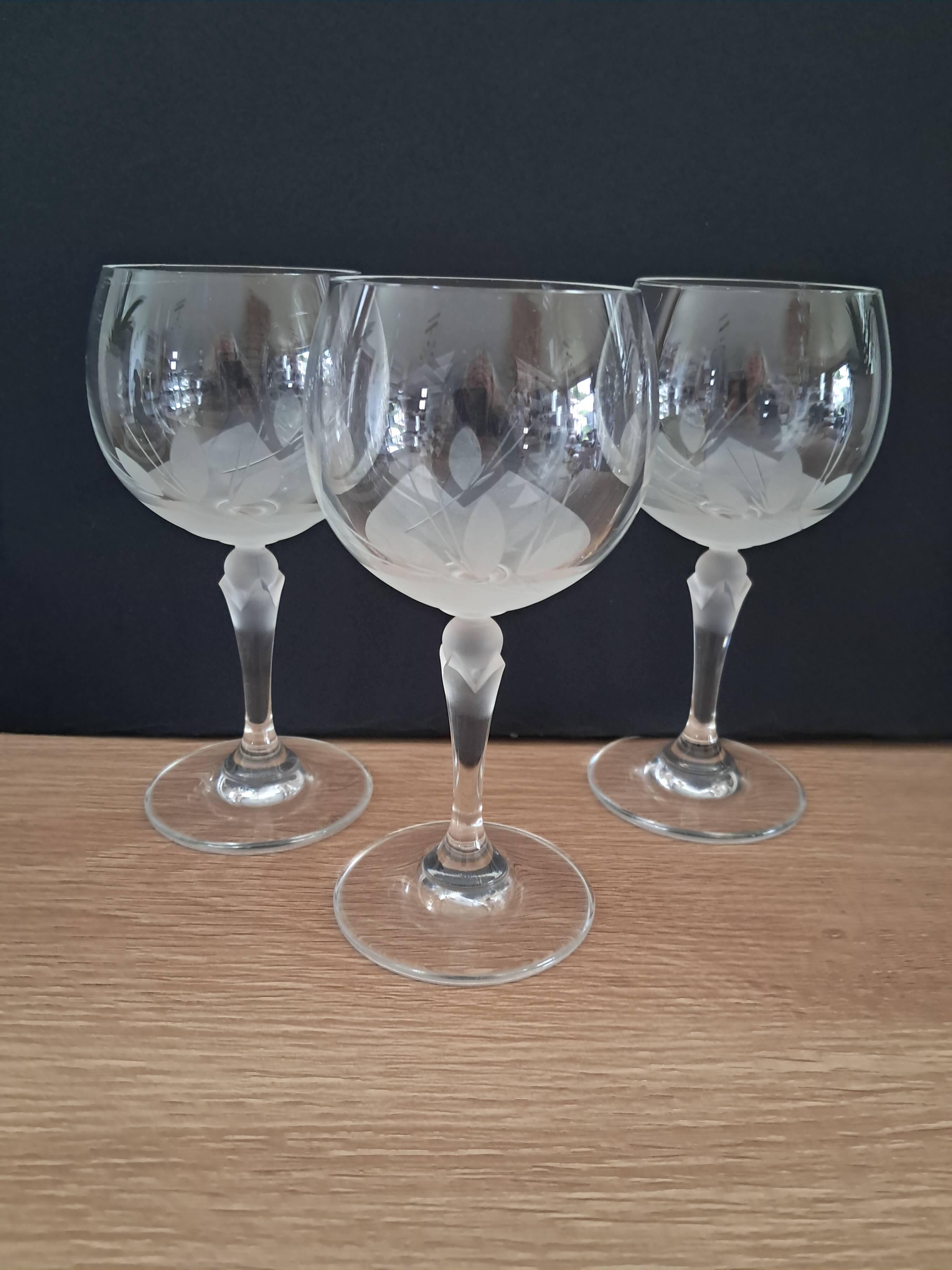 3 balloon wine glasses in Bohemian crystal