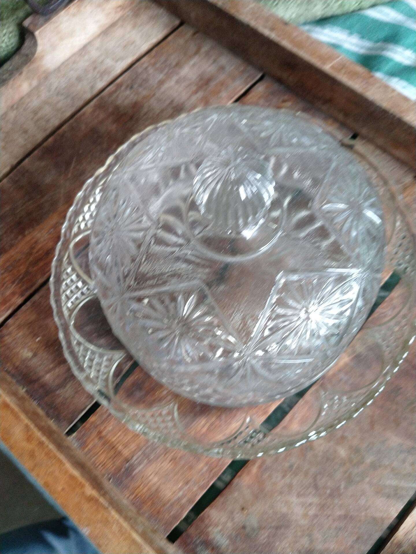 Vintage glass cheese dome with diamond cut.