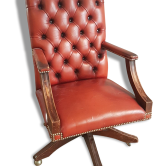 Red leather chesterfield armchair