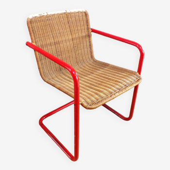 Rattan and metal cantilever chair design 1980