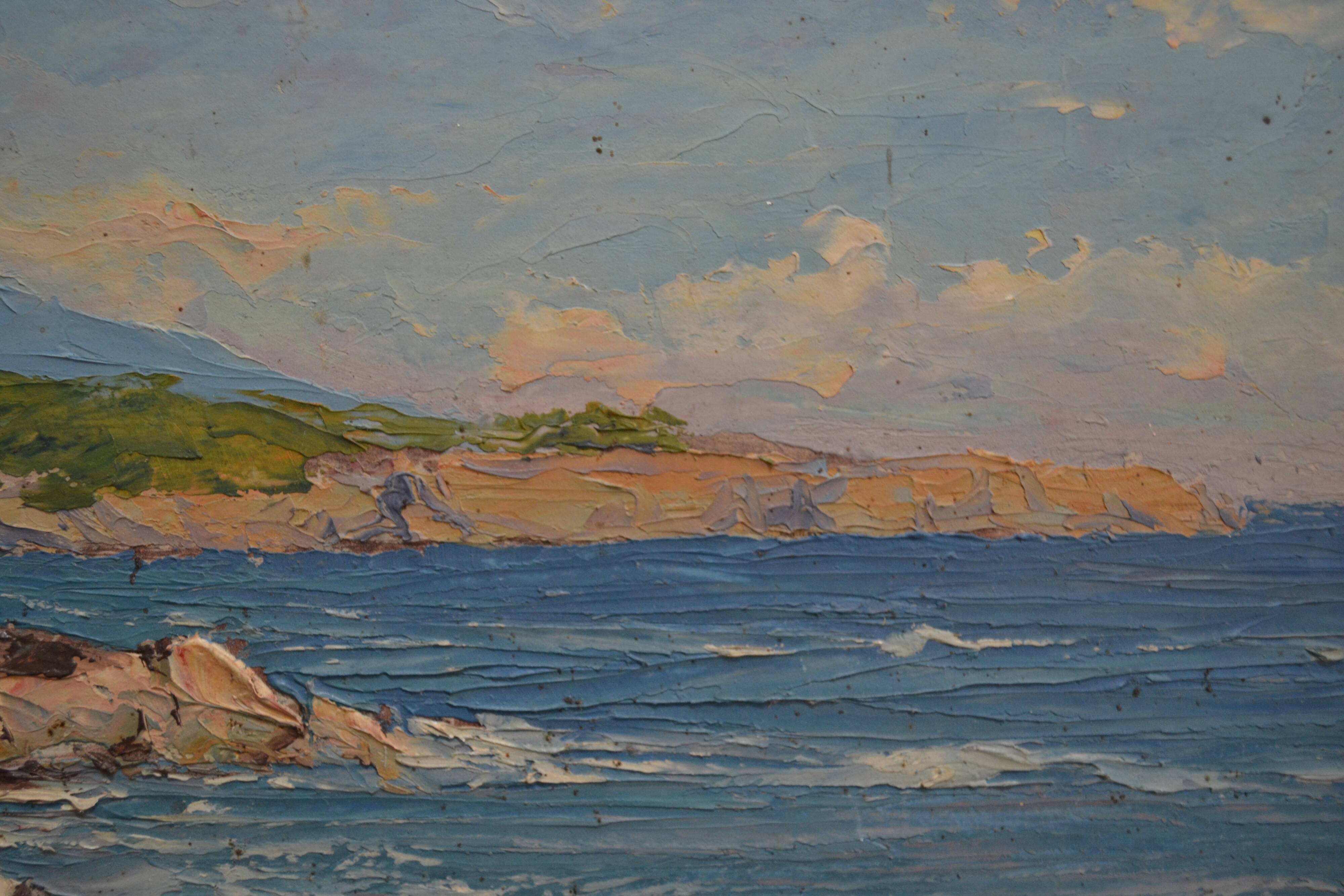 Vue de bord de mer méditerranée par Paul Marengo peinture  Provence