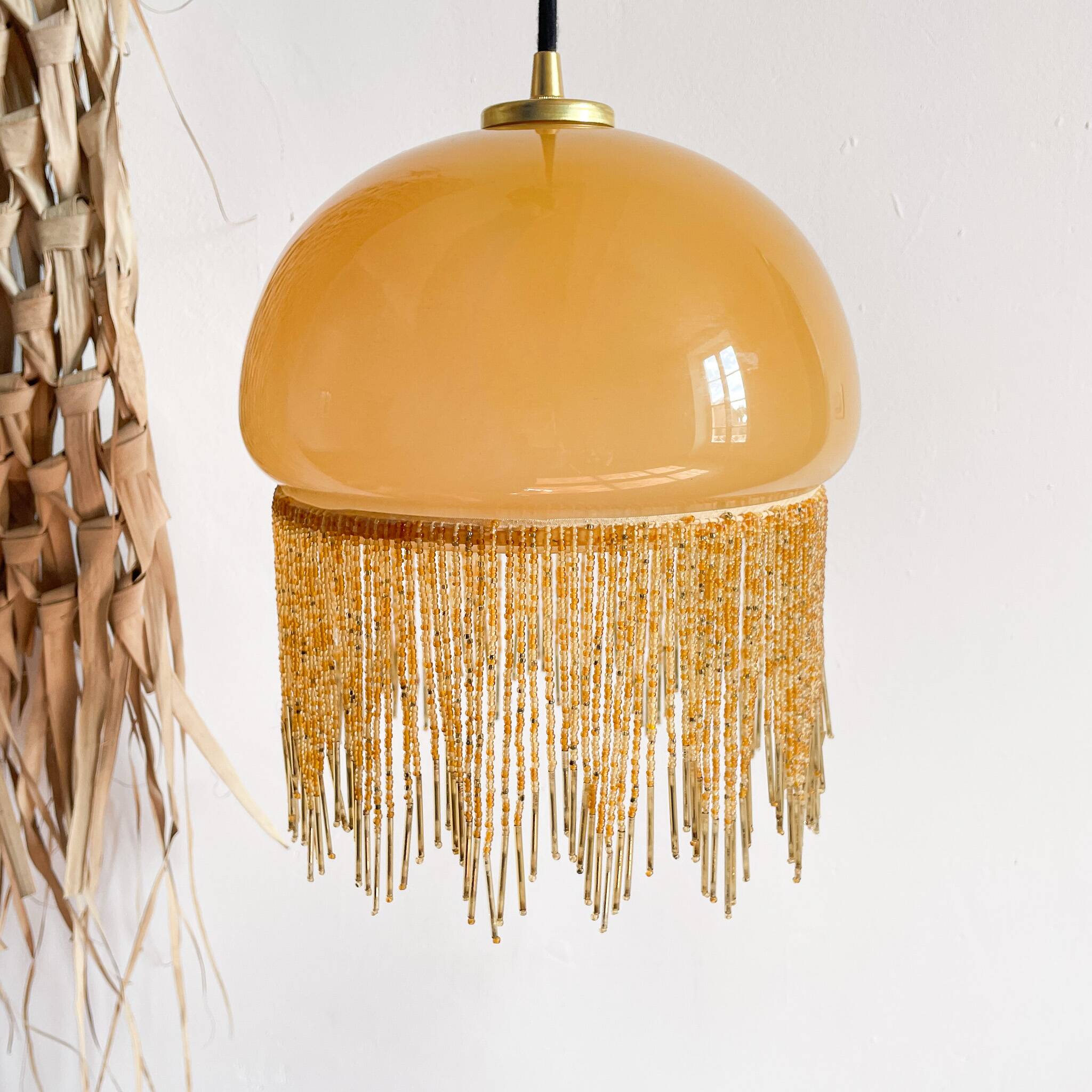 Fringed opaline pendant light