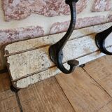 Solid teak coat hook with 4 double cast iron hooks